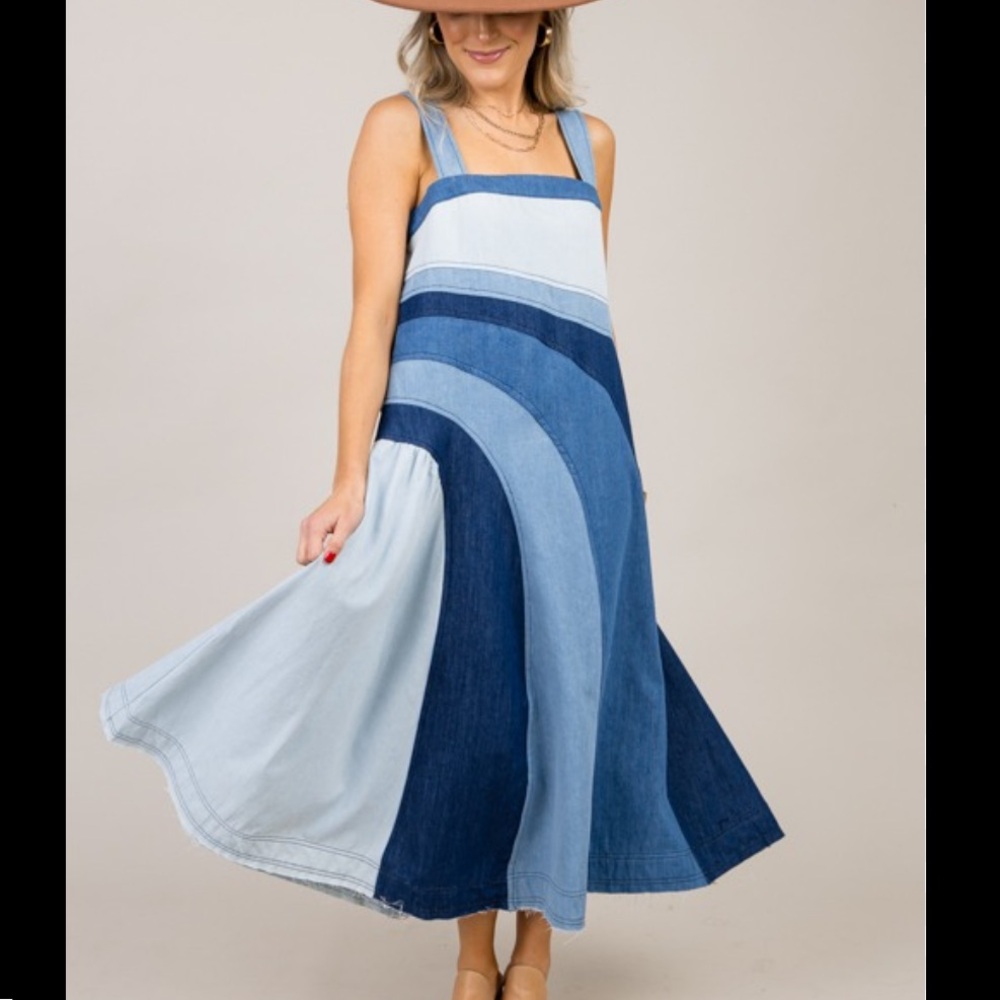 Anthropologie PILCRO myriad Blue Denim seamed smocked elastic back center 4 fit - Picture 8 of 12